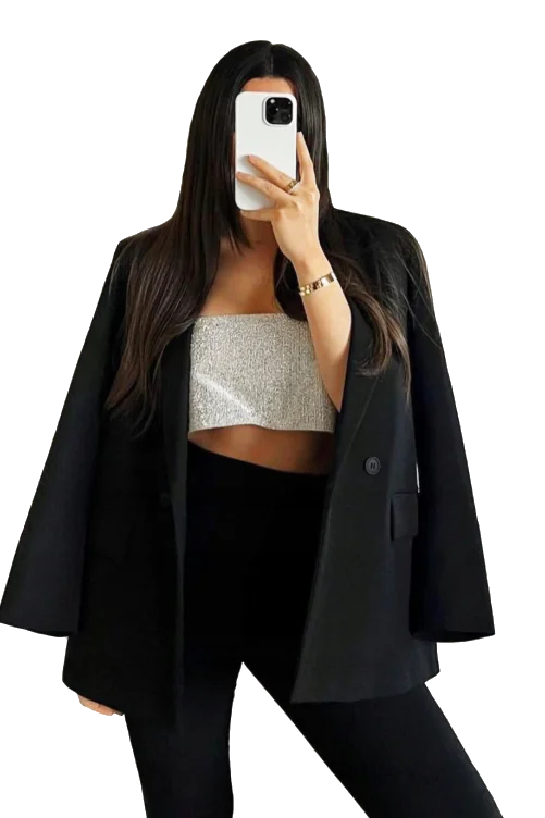 ZARA Piękna Dwurzędowa Klasyczna CZARNA Marynarka OVERSIZE LUX S