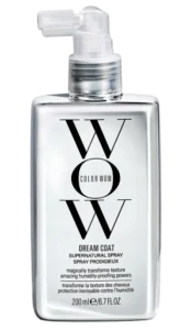 Srebrne opakowanie sprayu przeciw puszeniu się włosów Color Wow Dream Coat Supernatural Spray 200ml.